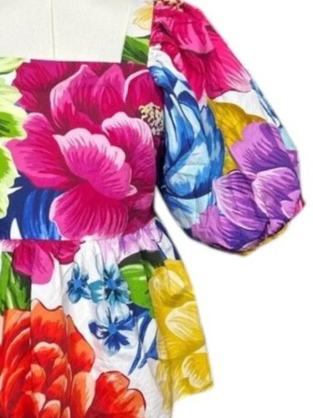 Farm Rio Chita Floral Peplum Top Puff Sleeve Square Neck XS